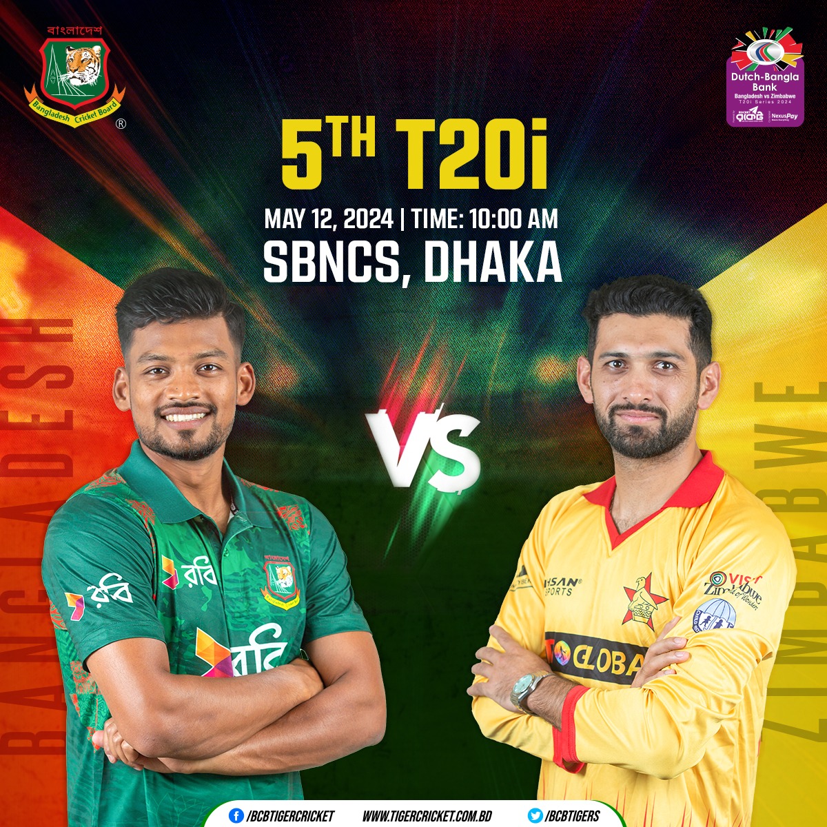 Dutch-Bangla Bank Bangladesh vs Zimbabwe T20i Series 2024🏏 5th T20i | May 12, 2024 | 10:00 am | SBNCS, Dhaka Details👉: tigercricket.com.bd/live-score/zim… #BANvZIM #BCB #Cricket #BDCricket #livecricket #Bangladesh
