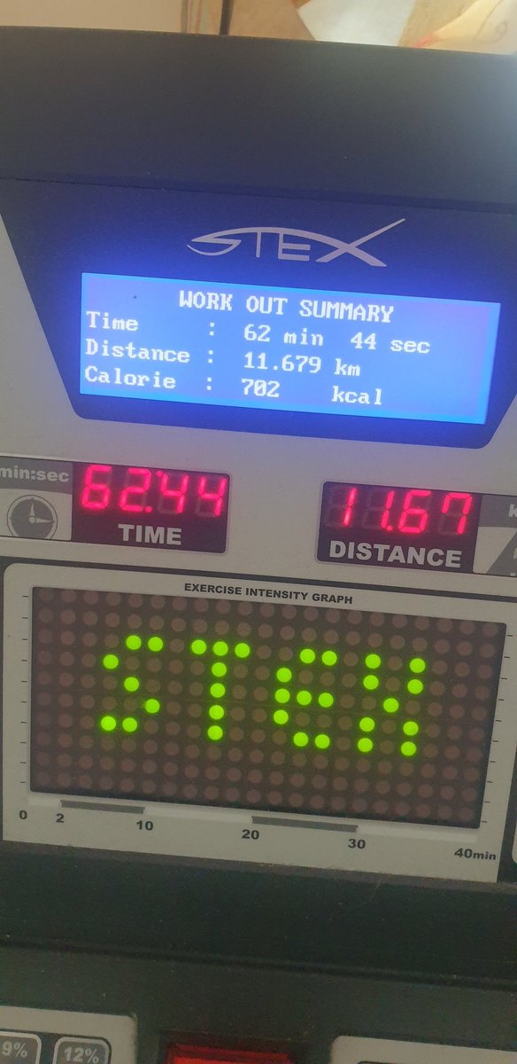 just finished my daily 1 hour and 3 minutes treadmill workout session and I burned off 702 calories an my distance is 11.679km #fitnessjourney #workoutgoals #NeverBackDown #NoMercy #NeverGiveUp