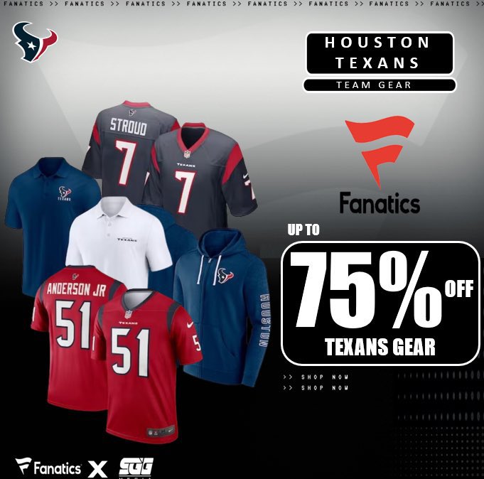 HOUSTON TEXANS MOTHERS DAY SALE @Fanatics🏆 TEXANS FANS‼️ Take advantage of Fanatics EXCLUSIVE OFFER & get up to 75% OFF Texans gear using THIS PROMO LINK: fanatics.93n6tx.net/TEXANSSALE 📈 DISCOUNT APPLIED AT CHECKOUT 🤝