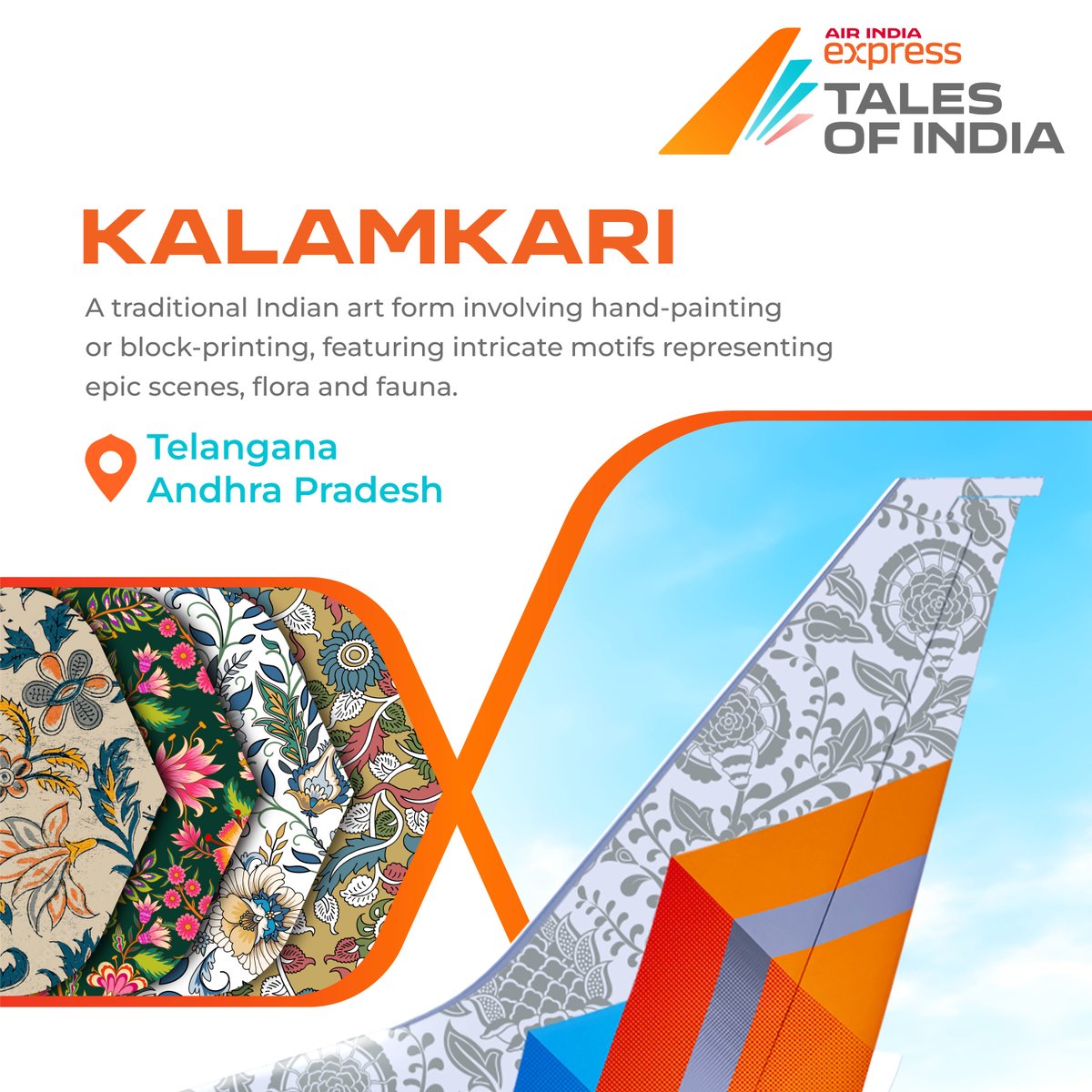 Unveiling the timeless beauty of India's cultural heritage with #TalesOfIndia! Our VT-BXH proudly features the exquisite Kalamkari, a traditional Indian art form from the Telugu-speaking states of India. Kalamkari involves hand-painting or block-printing intricate and detailed