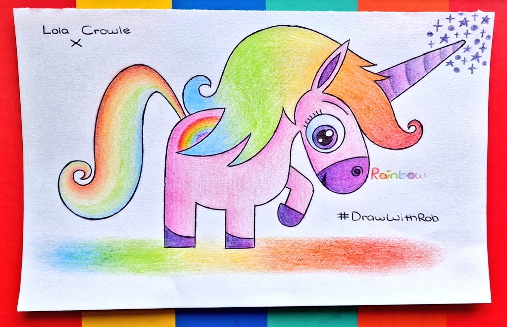 Hey @RobBiddulph, here are Alanis and Lola's #DrawWithRob 🦄🌈 (I actually managed to get Lola to allow me to share hers!) We hope you are having a wonderful weekend ☺️