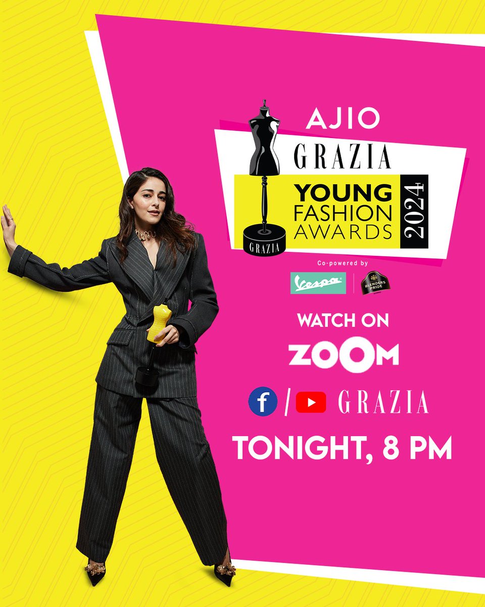 Get ready to be dazzled by the sizzling excitement of the fashion world's hottest night! Watch #AjioGraziaYoungFashionAwards2024 today at 8PM on Zoom. @AJIOLife @VespaIndia