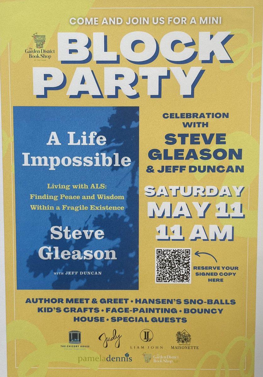 Come join @SteveGleason⁩ & family at today’s special event at ⁦@TheGDBookShop⁩. We’ll have a presentation about Steve’s new book “A Life Impossible” and a signing/photo op afterward. Should be a blast!