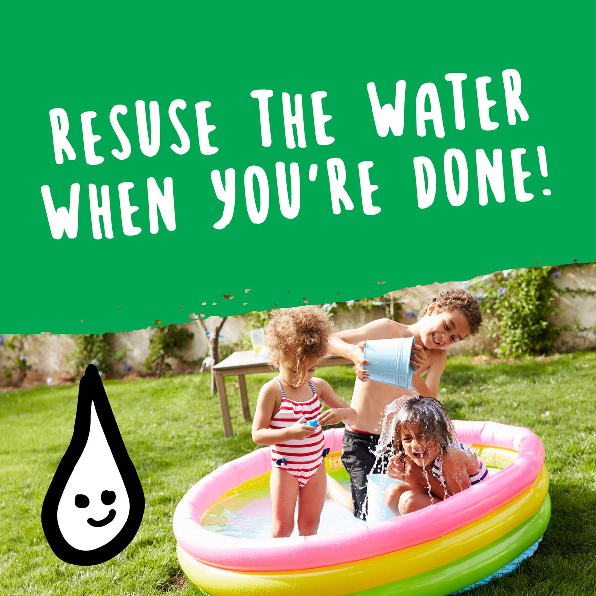 😎Warm weather is here! If you’re getting out the paddling pool when it's hot and sunny, don't forget to save the water for another day or use it on your garden or plants. 💦Water is a precious natural resource and needs saving. #WatersWorthSaving