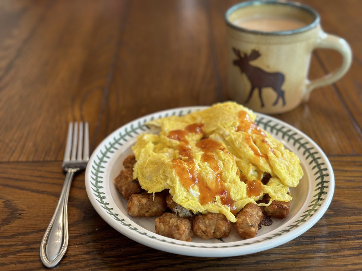 Scrambled eggs over TATER TOTS? Yep!