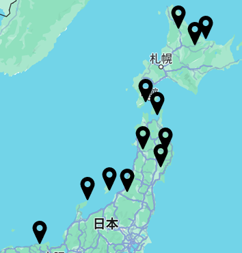ryuhokataoka's tweet photo. これで全てではないですが、北海道（ひとまず名寄、陸別、網走）、青森、秋田、宮城、新潟、石川、兵庫、でオーロラが確認されていますので印をつけています。今いったん太陽風などをチェックして、また機を見て追加していきます。ここを入れなさいね、という情報お願いします #オーロラシチズン https://t.co/eYgehw0qoY