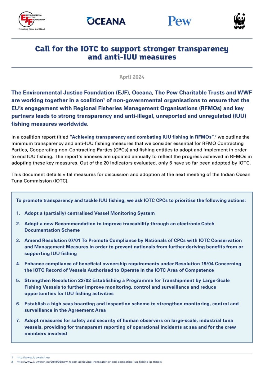 ✈️Off to 🇹🇭 for the 28th Indian Ocean Tuna Commission meeting. With 24 proposals,it is expected to be a busy week & a unique opportunity for #IOTC parties to show their commitment on fisheries transparency and against #IUUfishing.
Full NGO joint position👇🏻
iotc.org/sites/default/…