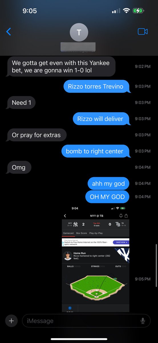 Me & my buddy had a hammer on yanks -1.5 last night and look at how I called Rizzos homer before he came up to bat 😂😂😂😂😂😂