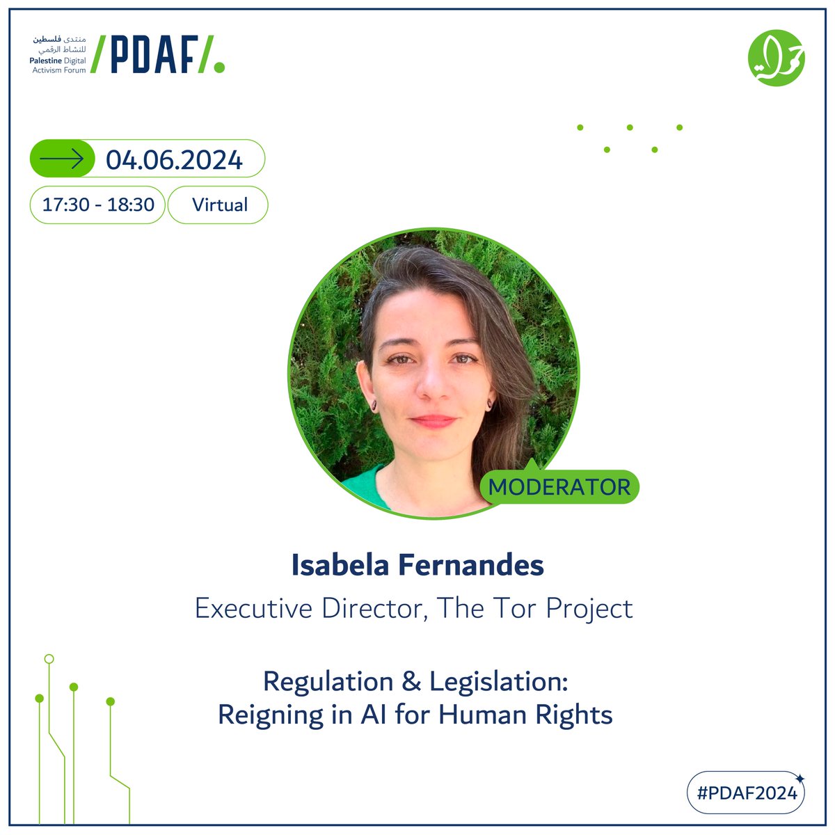 📢Join Isabela Fernandes, who will moderate the session: “Regulation & Legislation: Reigning in AI for Human Rights” @torproject Reserve your seat now: pdaf.net #PDAF2024
