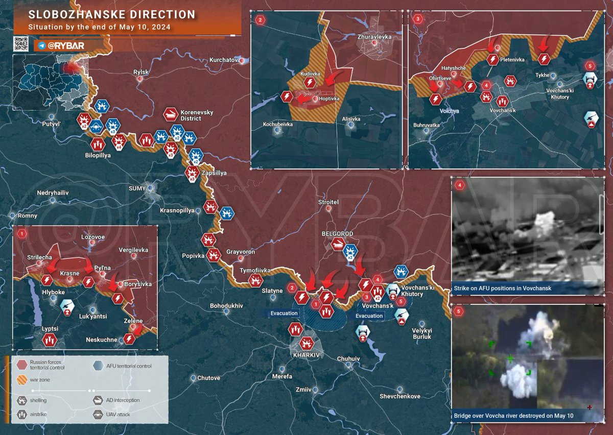حمله ارتش روسیه در شمال خارکیف در حال تشدید است. ارتش روسیه از شمال وارد ولچانسک شده و درگیری طرفین در حال افزایش است. تعداد سربازان تسلیم شده اوکراینی ساعت به ساعت زیادتر می‌شود و به نظر می‌رسد خطوط دفاعی در حال سقوط هستند