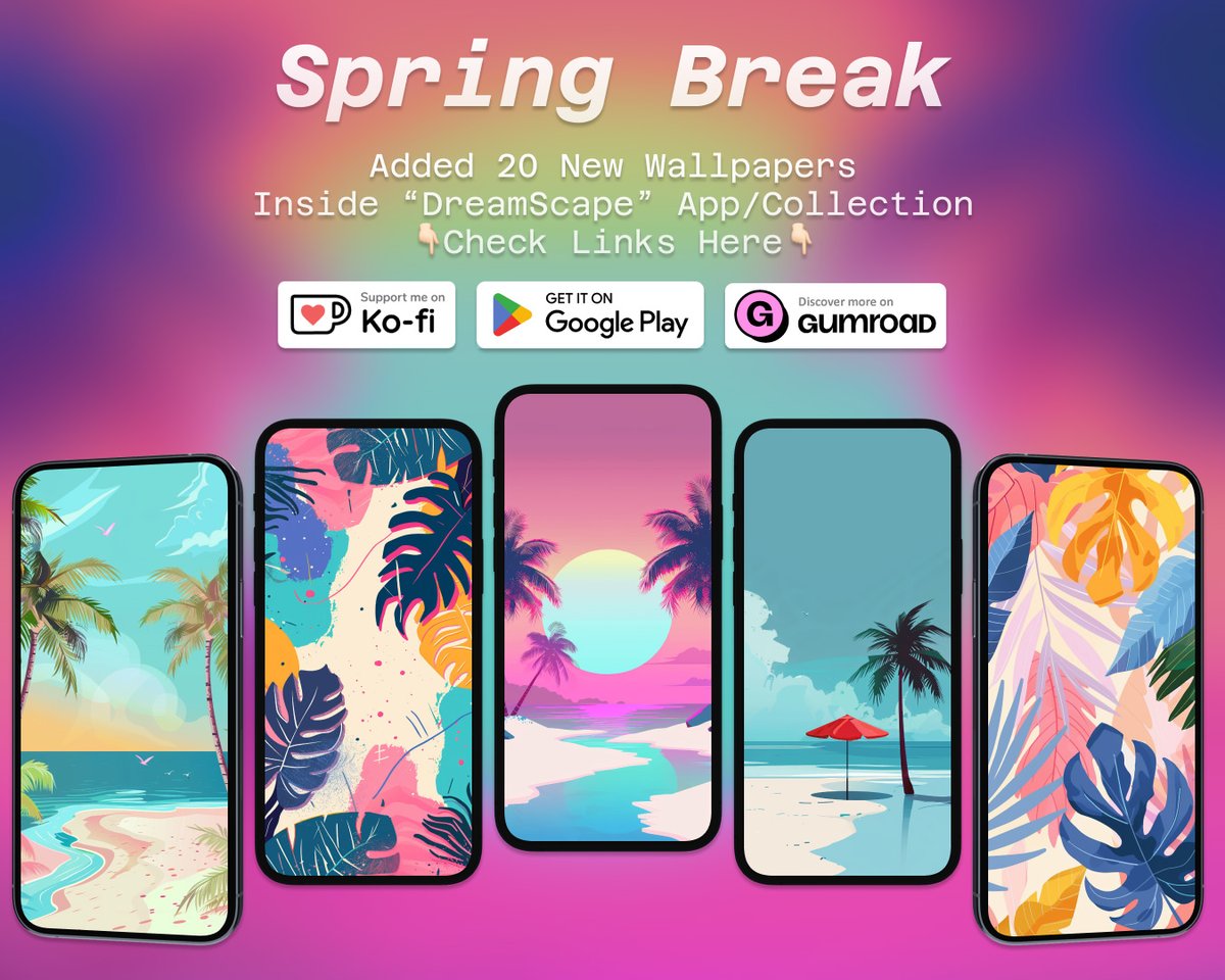 #Android #iOS #Wallpapers #SpringBreak

✅Added New 'Spring Break' Collection

👇🏻Google Play Store for Android Link
t.ly/Ec-xc

👇🏻Stores for iOS Links
pizzappdesign.gumroad.com/l/dreamscapewa…
ko-fi.com/s/7c043f7317
Use code : WALL25 for 25% Off Price