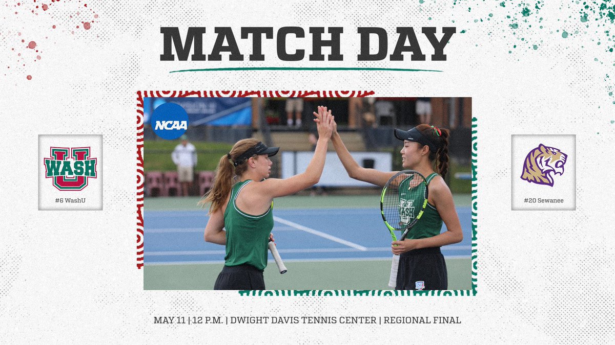MATCH DAY!

Regional Final 
#6 @WashUwTennis vs. #20 Sewanee
📍St. Louis, Mo. | Dwight Davis Tennis Center
⏰12 p.m.
📊 tinyurl.com/yv869fkd

#RuntotheBattle
