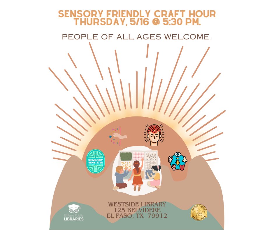 Join us at Westside Library for an all-ages, sensory-friendly Craft Hour! Let your creativity shine in a welcoming environment designed for everyone. Don't miss this opportunity to unleash your imagination and make some amazing crafts together. See you there!