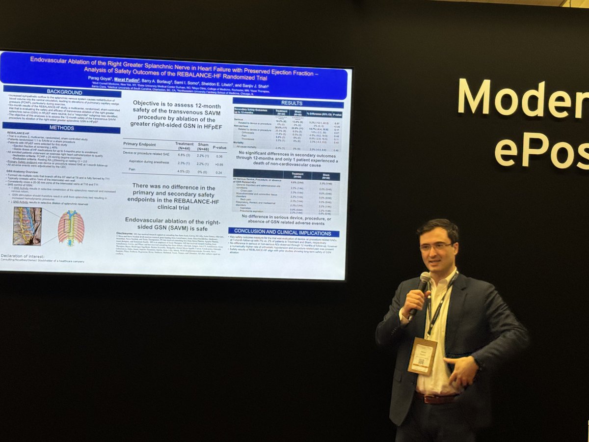 Safety of Splanchnic nerve endovascular ablation in HFpEF by ⁦@FudimMarat⁩ #HeartFailure2024 ⁦@HFA_President⁩