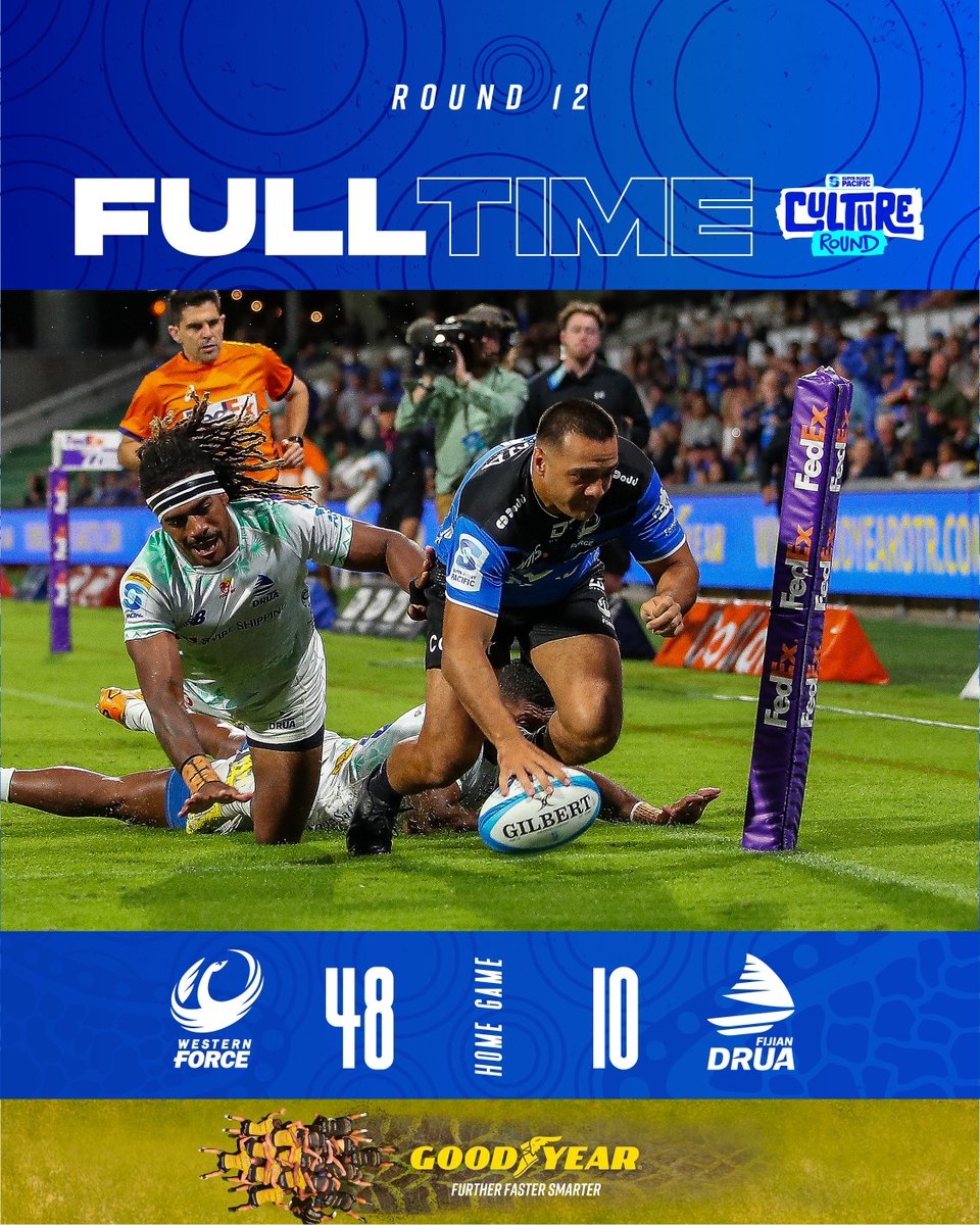 Full time. Fortress Perth proves too much for the Drua. 🦢 Force 48-10 Drua #WeAreForce #SuperRugbyPacific #FORvDRU