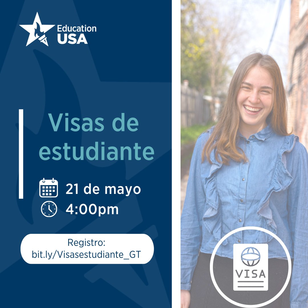 ¡Aprende cómo solicitar una visa de estudiante y prepara tu viaje de estudios a #EEUU! Participa en la charla de @EducationUSA_gt junto a Oficiales Consulares de la embajada para conocer los tipos de visas y procesos generales. Regístrate ➡️ bit.ly/Visasestudiant… #EdUSAGT