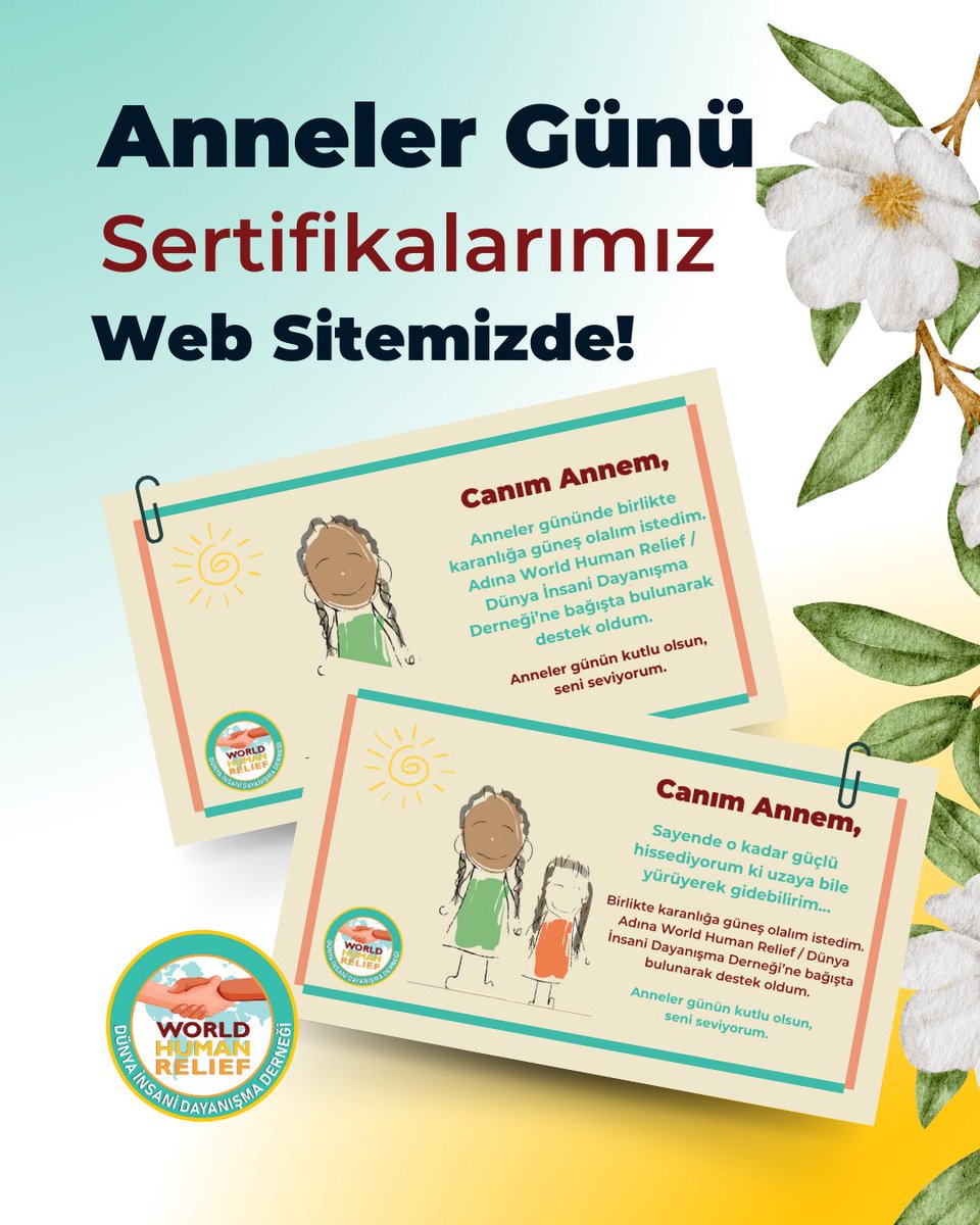 Anneler Günü Sertifikalarımız Web Sitemizde! ☀️🕊🧡 Bu Anneler Günü’nde karanlığa anneniz ile birlikte güneş olmak için çocuklar ve yetişkinlere ayrı ayrı tasarladığımız isme özel Anneler Günü Sertifikalarımızı inceleyebilirsiniz. Sertifikalarımıza buradaki