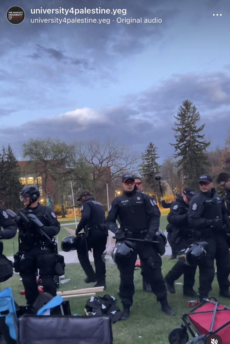 Can’t believe that for a sec, I thought @UAlberta wouldn’t dare stoop as low as the UofC but here they are deploying fully armed riot police and teargas on peaceful students protesting a genocide at 5am. Shame on @BillFlanagan. Shame on #yegcc for funding this. #StudentIntifada