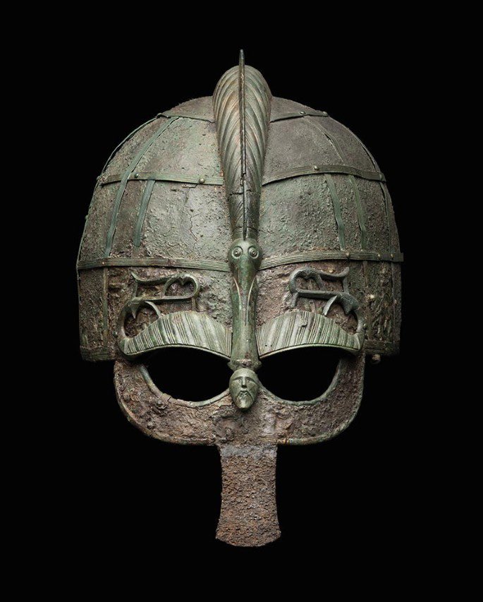 The youngest of three splendid helmets found in the 19th century in the grave field of Valsgärde.
￼