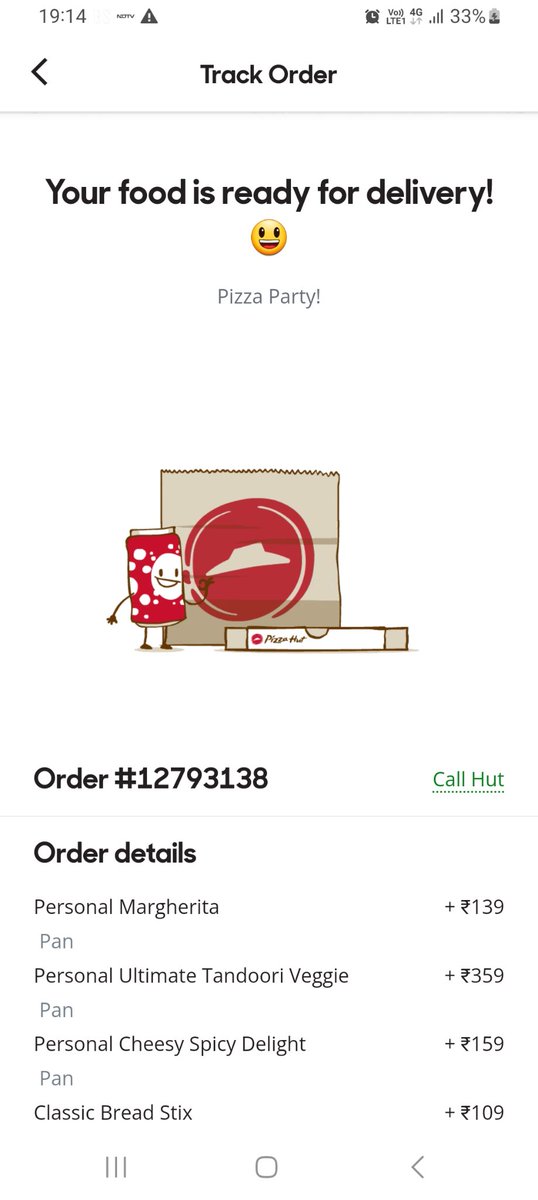 Where is the pizza
 Bizzare and pathetic service
Customer care disconnected call
Ordered 1:30 hrs before 

<a href="/PizzaHutIN/">Pizza Hut India</a> <a href="/pizzahut/">Pizza Hut</a>