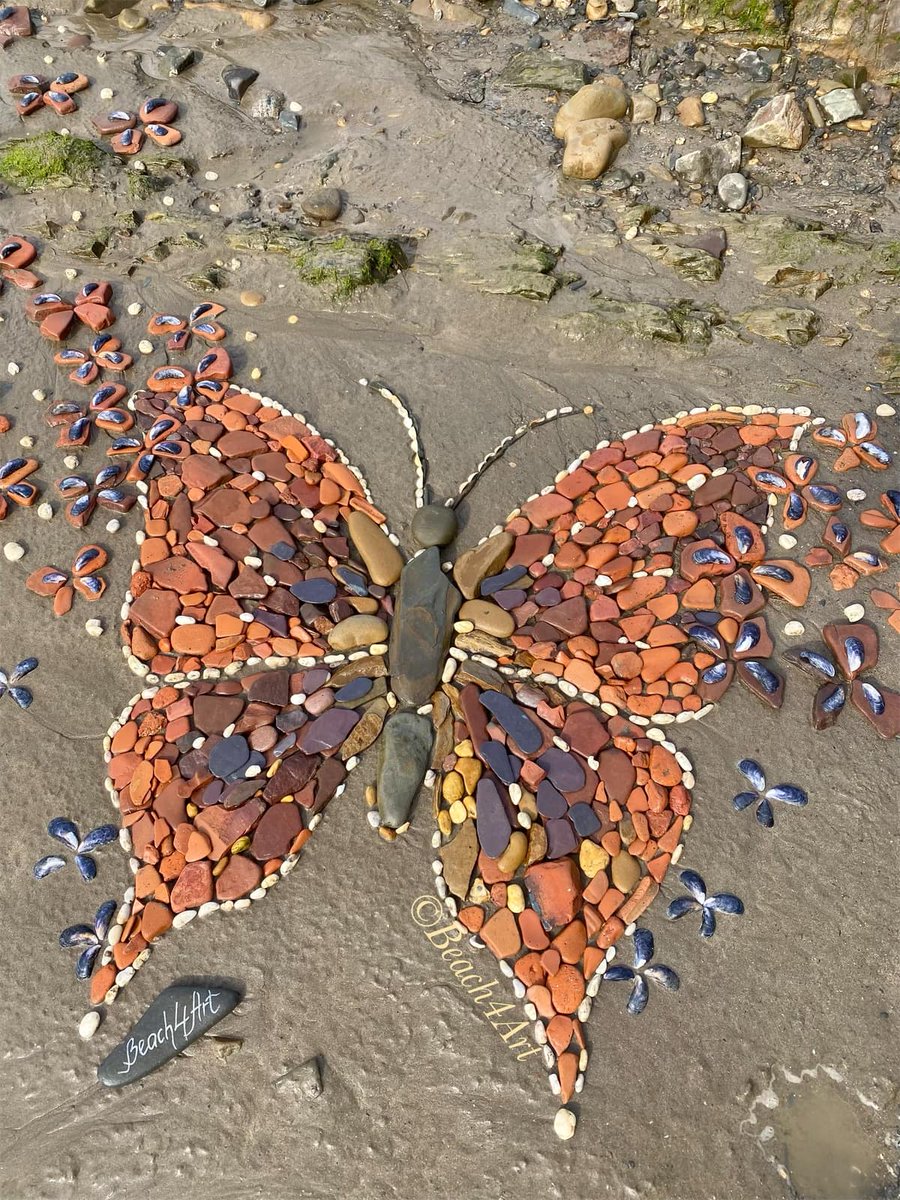 A beautiful butterfly made from stones on the beach - we love this 🦋 📷: Beach4Art