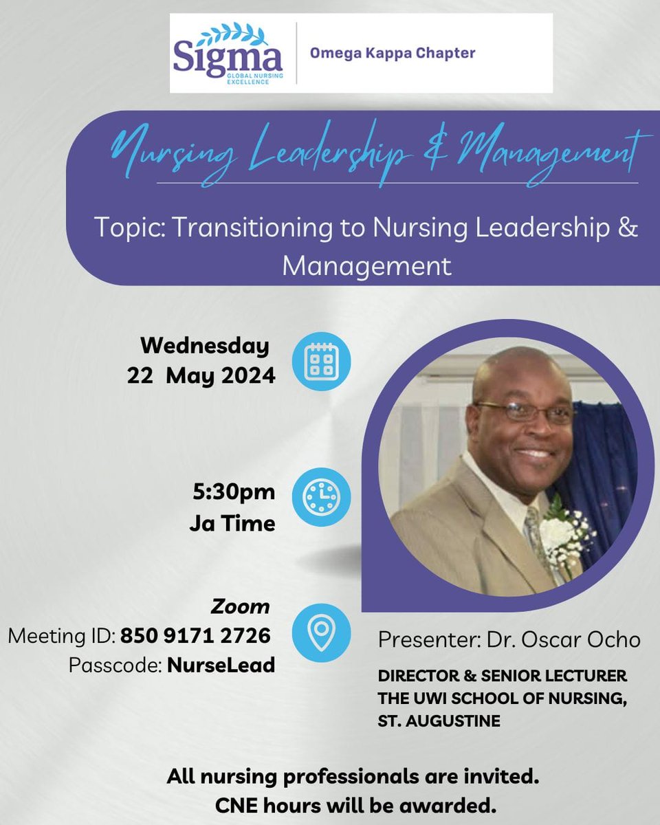 OmegaKappaChap's tweet photo. Please register and join us on the 22nd of May as we continue to discuss and build nursing leadership and management. Registration https://t.co/Gfs84ZJddc
There is no cost https://t.co/3wQfTt9bjH