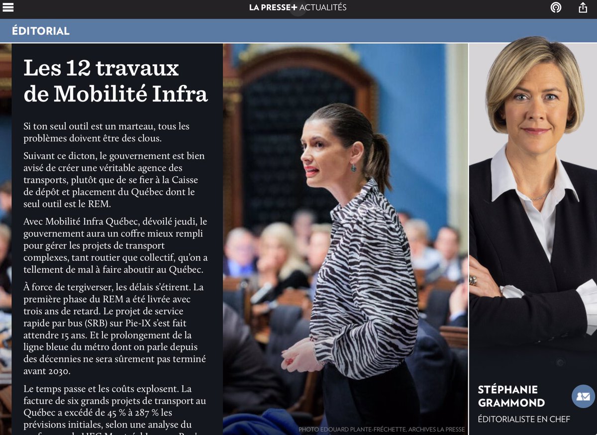 «Avec Mobilité Infra Québec le gouvernement aura un coffre mieux rempli pour gérer les projets de transport complexes, tant routier que collectif, qu’on a tellement de mal à faire aboutir au Québec.» #CAQ #MobilitéInfraQuébec #AssNat #polQC
plus.lapresse.ca/screens/07d021…