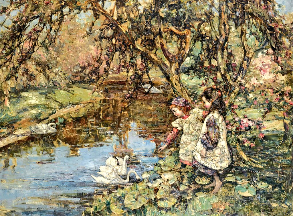 'You must have been warned against letting the golden hours slip by; but some of them are golden 𝙤𝙣𝙡𝙮 𝙗𝙚𝙘𝙖𝙪𝙨𝙚 we let them slip by.' ~ James M. Barrie Feeding The Swans (1912) 🎨 Edward Atkinson Hornel