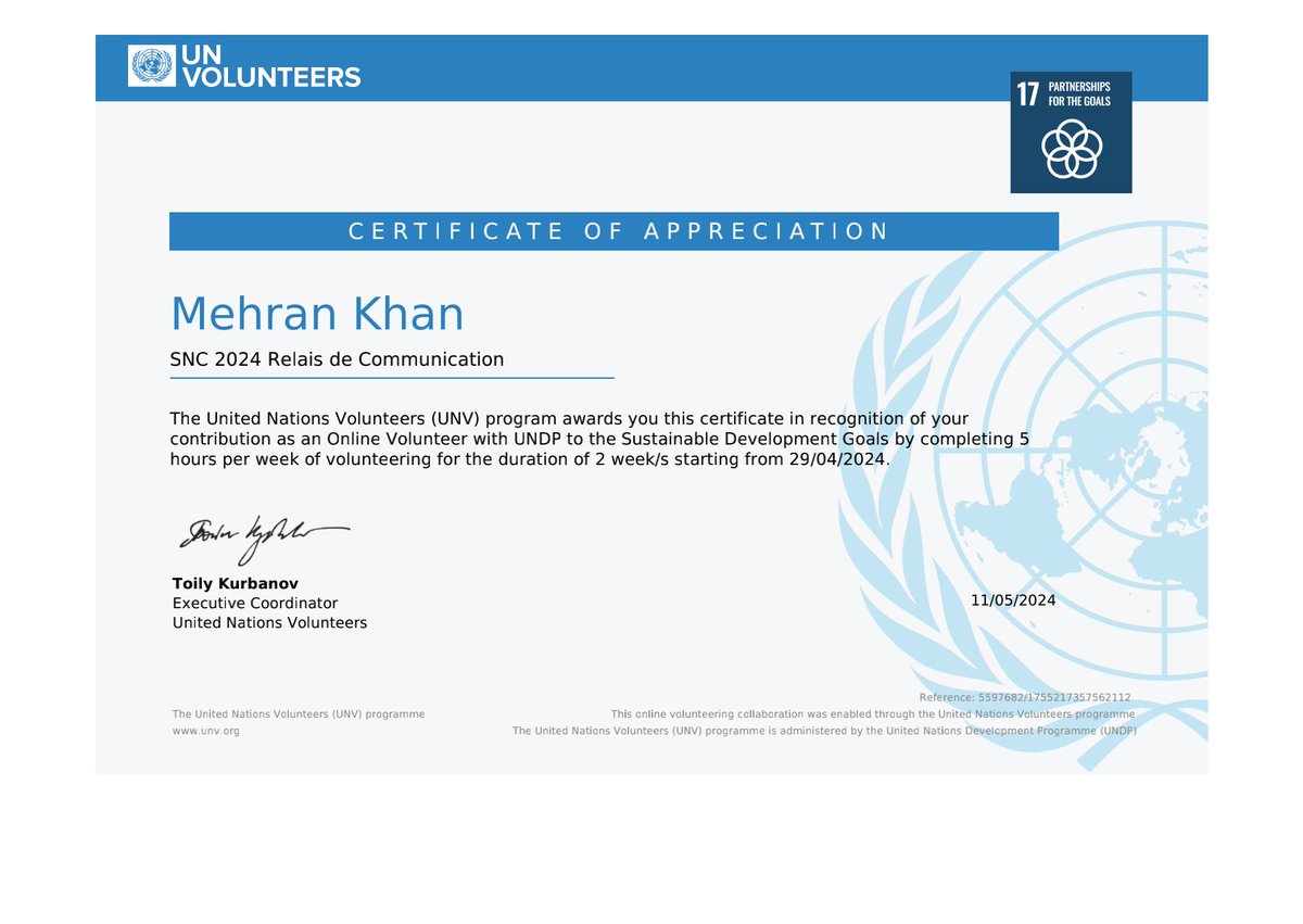 I'm excited to share that I've successfully completed my online volunteer work with @PNUD_BFA

A big thank you @PNUD_BFA for this opportunity to contribute and collaborate with you.
