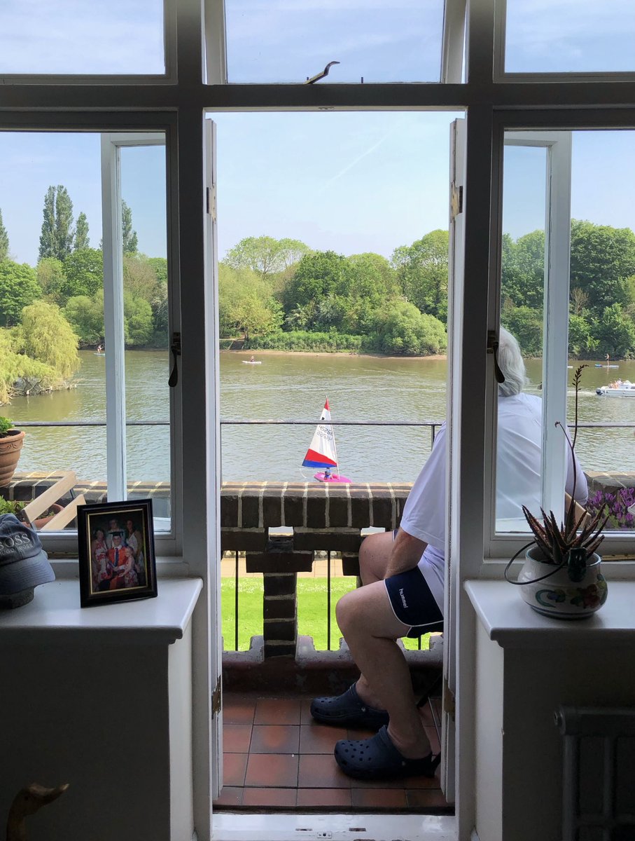 My husband @gordonwadey is enjoying a cool breeze on this warm spring day while watching others in the warm sun enjoying activities on the Thames at Twickenham. Now I’m going to join him there!