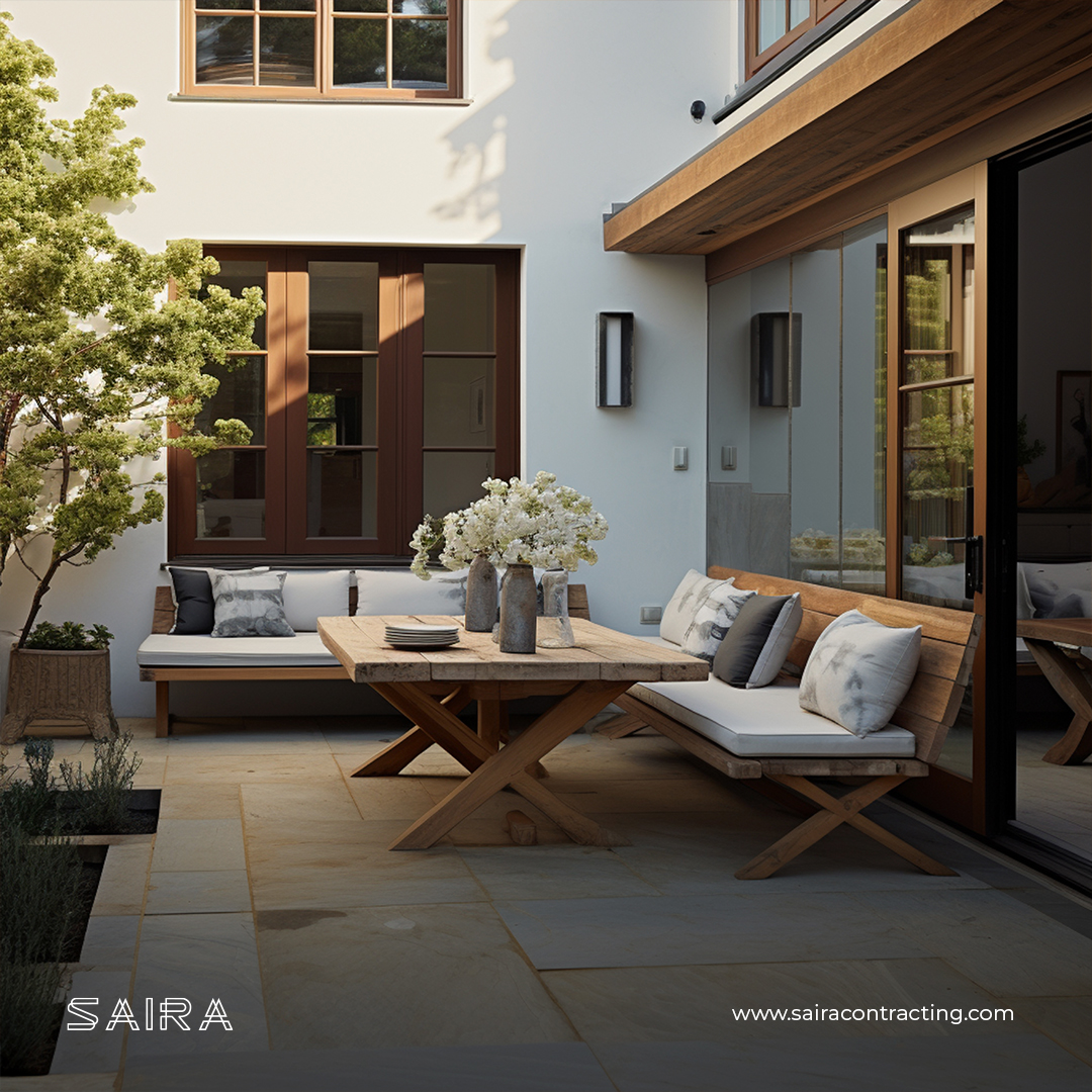 Transform your outdoor space into a haven of relaxation and style with Saira Interior's modern patio design. Our carefully selected furniture and cosy accents turn your patio into a luxurious extension of your home. Follow us! #sairacontracting #sairainterior #bestinteriors