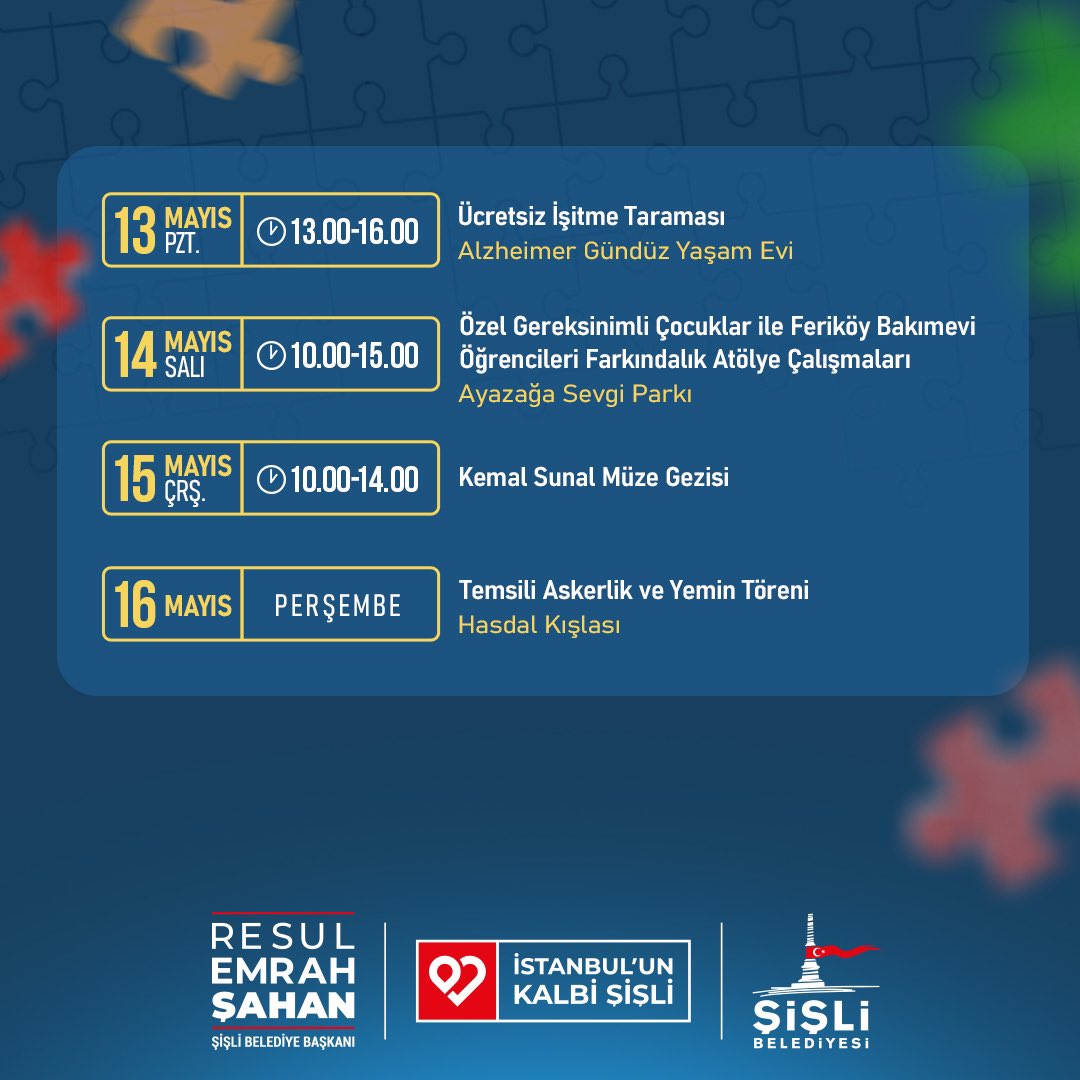 Şişli'de Hayata Gülümse! 😊 Dünya Engelliler Haftası boyunca atölye çalışmaları, piknik programı, gezi ve çeşitli etkinliklerde buluşuyoruz. Gelin, engelleri sevgiyle aşalım. 💙 📆13-16 Mayıs