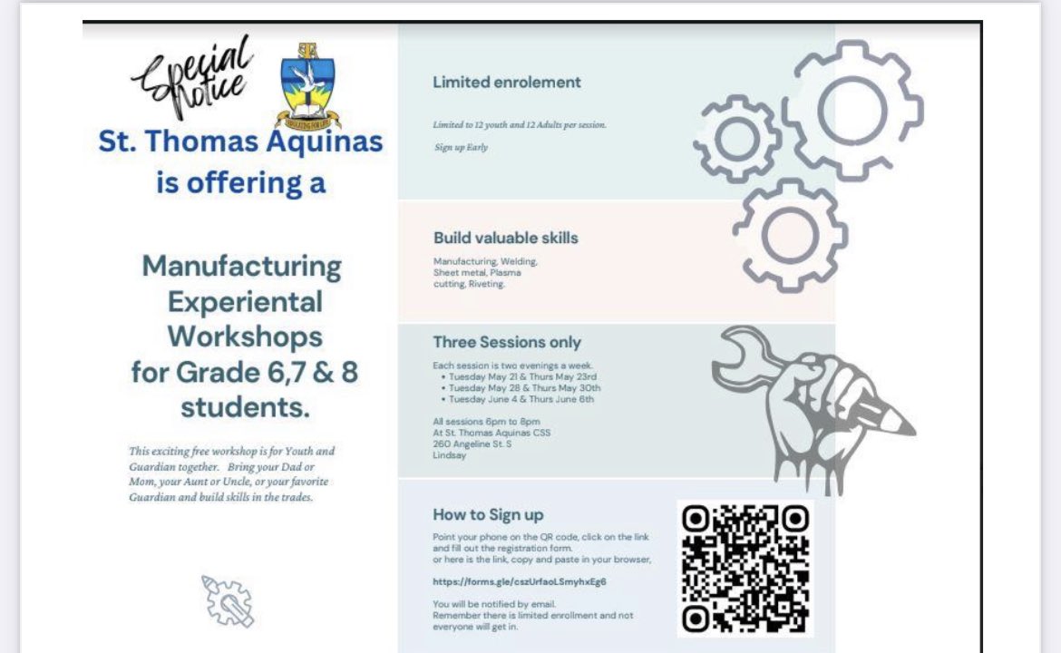 An amazing opportunity for parents and students to gain experience in the manufacturing trade.