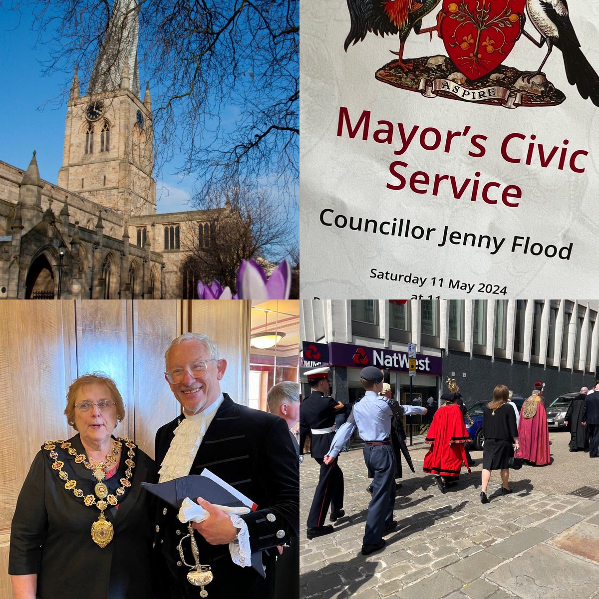 The Mayor of Chesterfield, Cllr Jenny Flood’s Civic Service was a magnificent occasion. We processed through the town following a military band with cadets, scouts, guides, civic leaders, clergy and HM Vice Lord Lieutenant to a lovely service in the parish church. @LLDrbyshire
