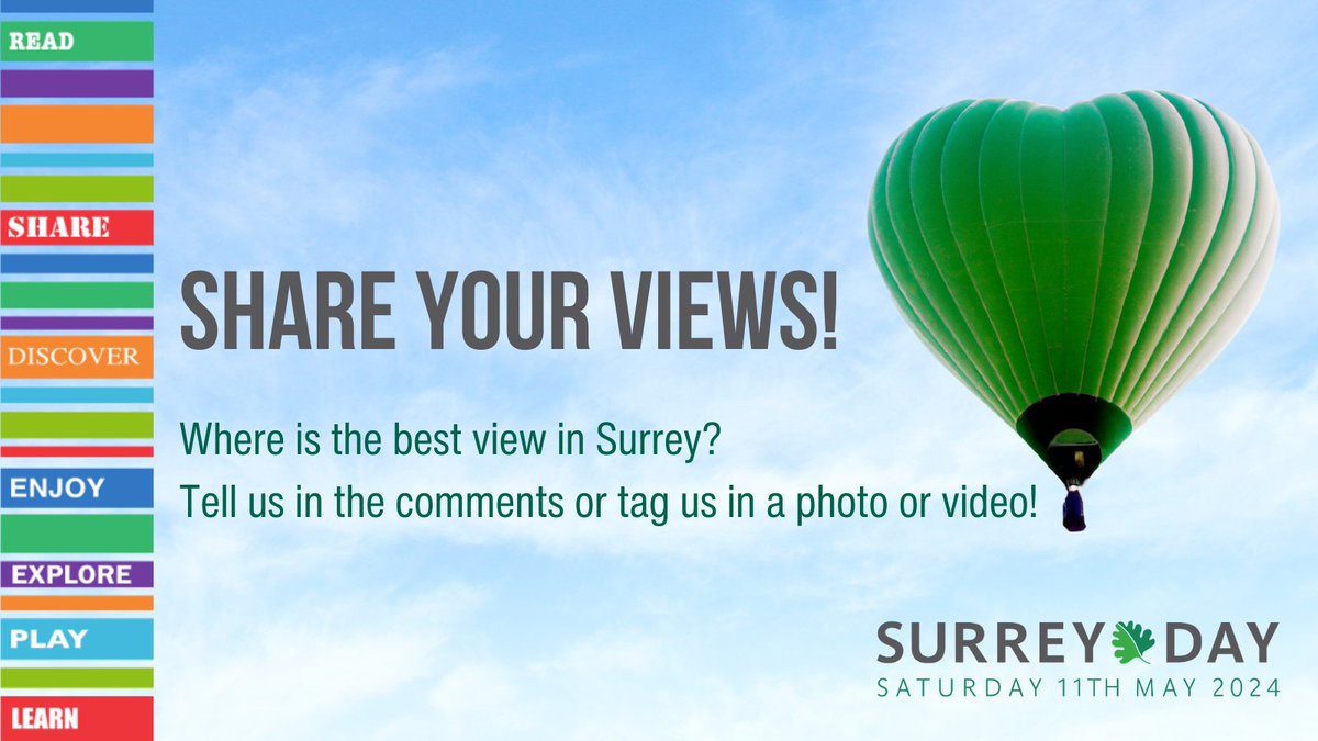 Let's take our appreciation for our beautiful county to new heights – literally!
Share your favourite #Surrey views by posting photos and videos using #SurreyDay (don’t forget to tag us). 
We want to see Surrey through your eyes!

#SurreyLibrariesUK #SurreyFromTheSky @VisitSurrey