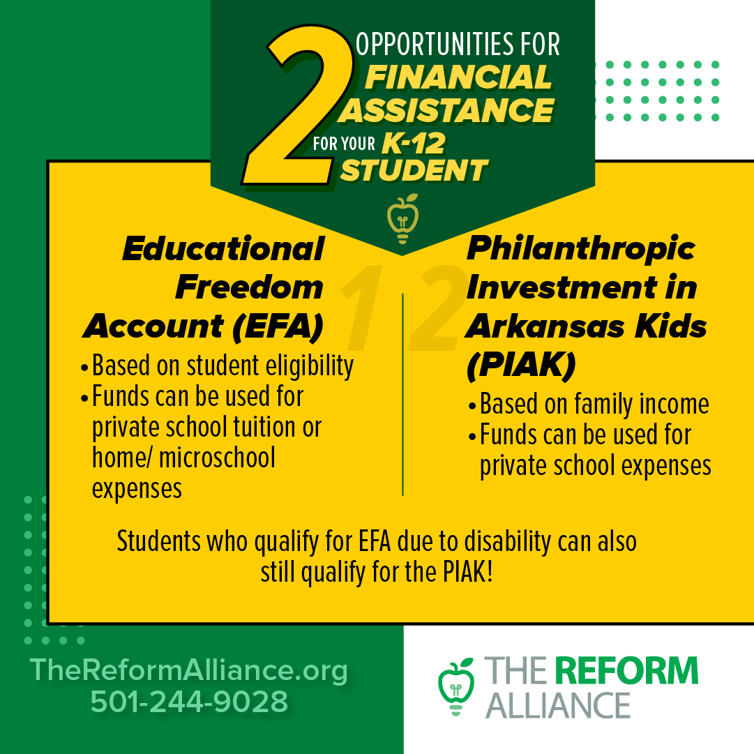 Apply today for resources to help fund your child's specific K-12 educational needs. Qualifying students with disabilities can receive benefits from both! Visit our website to find out more and find links to apply: thereformalliance.org/k-12-scholarsh…