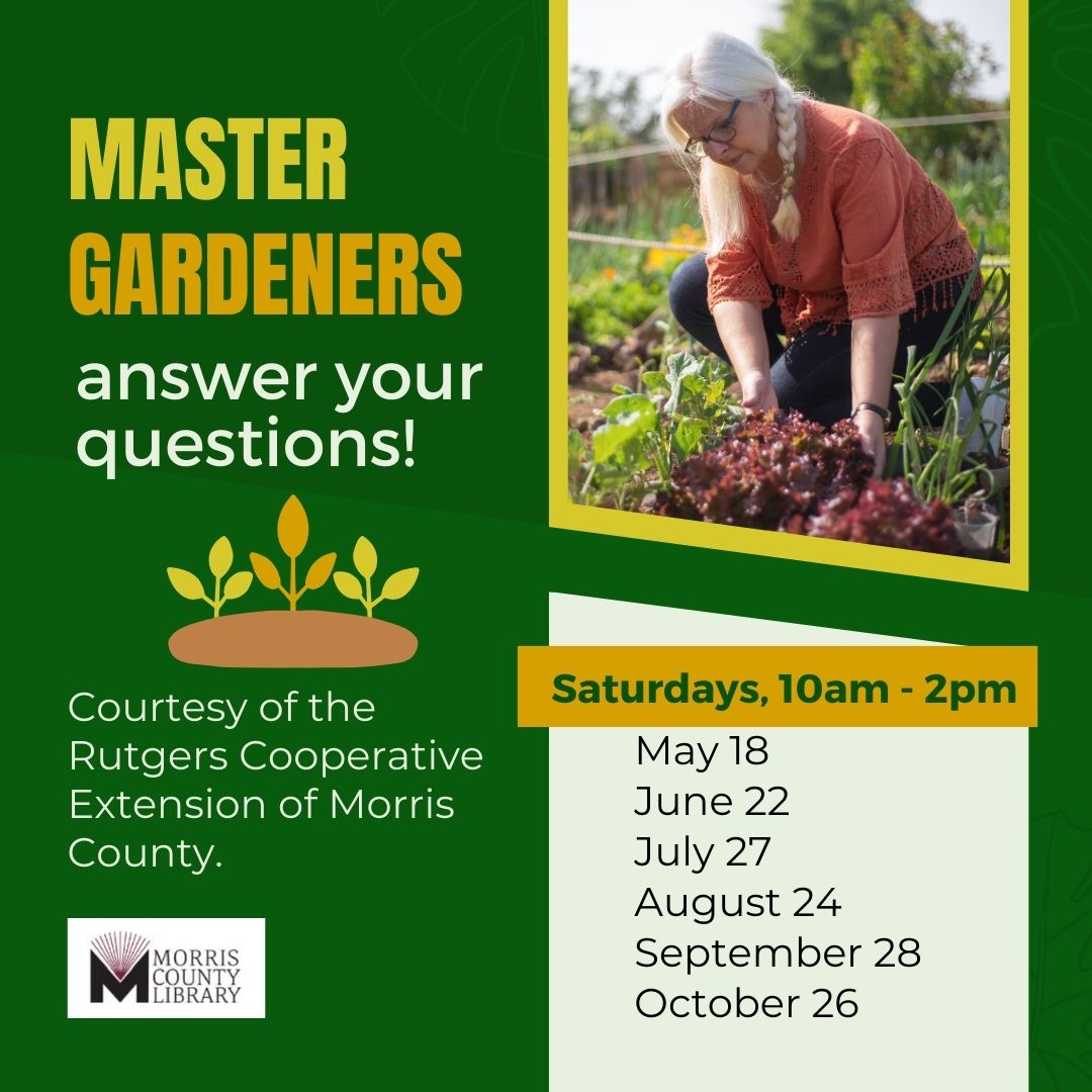 Master Gardeners will be here next Saturday, May 18th, 10:00 a.m. - 2:00 p.m. to answer 𝘺𝘰𝘶𝘳 gardening questions!

Courtesy of the Rutgers Cooperative Extension of Morris County.
.
.
@RutgersNJAES
#RutgersExtensionMorris #Gardening #MCL #MorrisCountyLibrary  #MorrisCountyNJ