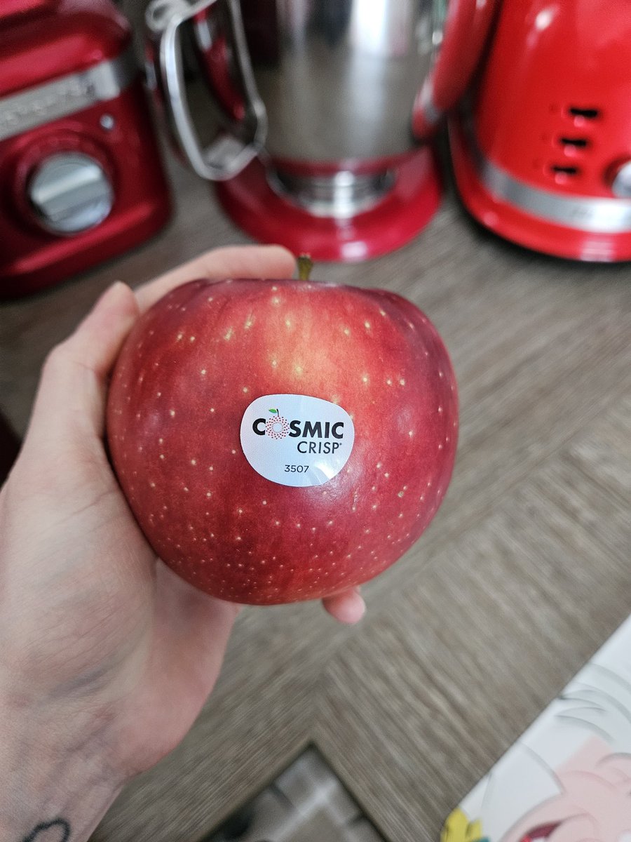 NomNomYou's tweet photo. After months of trying to find them (Im in the UK), I finally got my hands on a Cosmic Crisp, I rate a pink lady as the best apple, so now time to see if you guys were right!? 
@FuckFacePod @GavinFree @andrewpanton @GeoffLRamsey https://t.co/ZVXKY5HQic