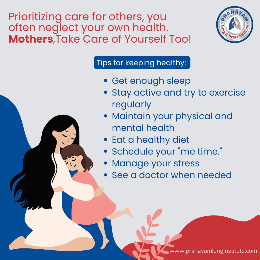 Mothers, take care of yourself too! Schedule a health check-up with Pranayam Hospital Vadodara 🏥 Call us📞73832 07007 

#mothersday2024 #12may #mothershealth #healthtips #mom #ma #happymothersday #hearthealth #heartdoctor #cardiologist #bestdoctor #pulmonologist #lungspecialist