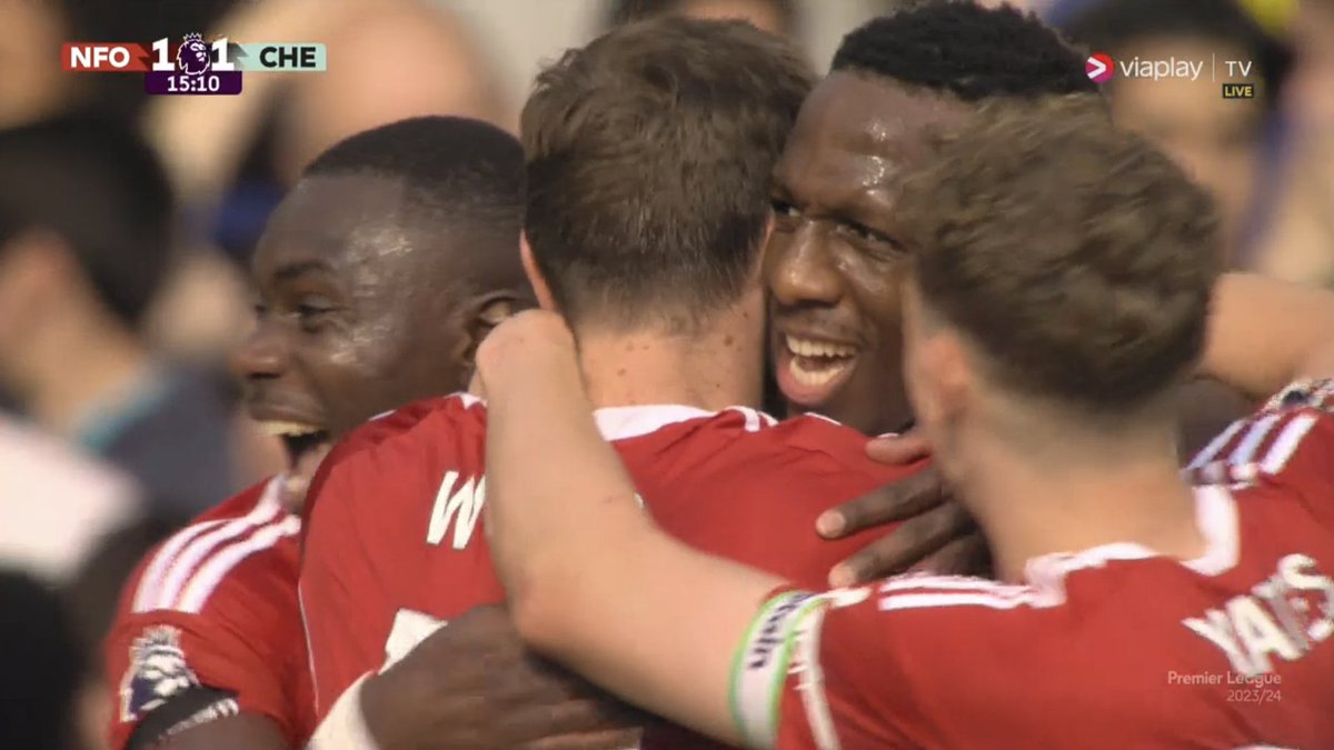 1-1 nottingham forest.

They equalized against chelsea. Massive moment for them ..!!

#NfoChe
