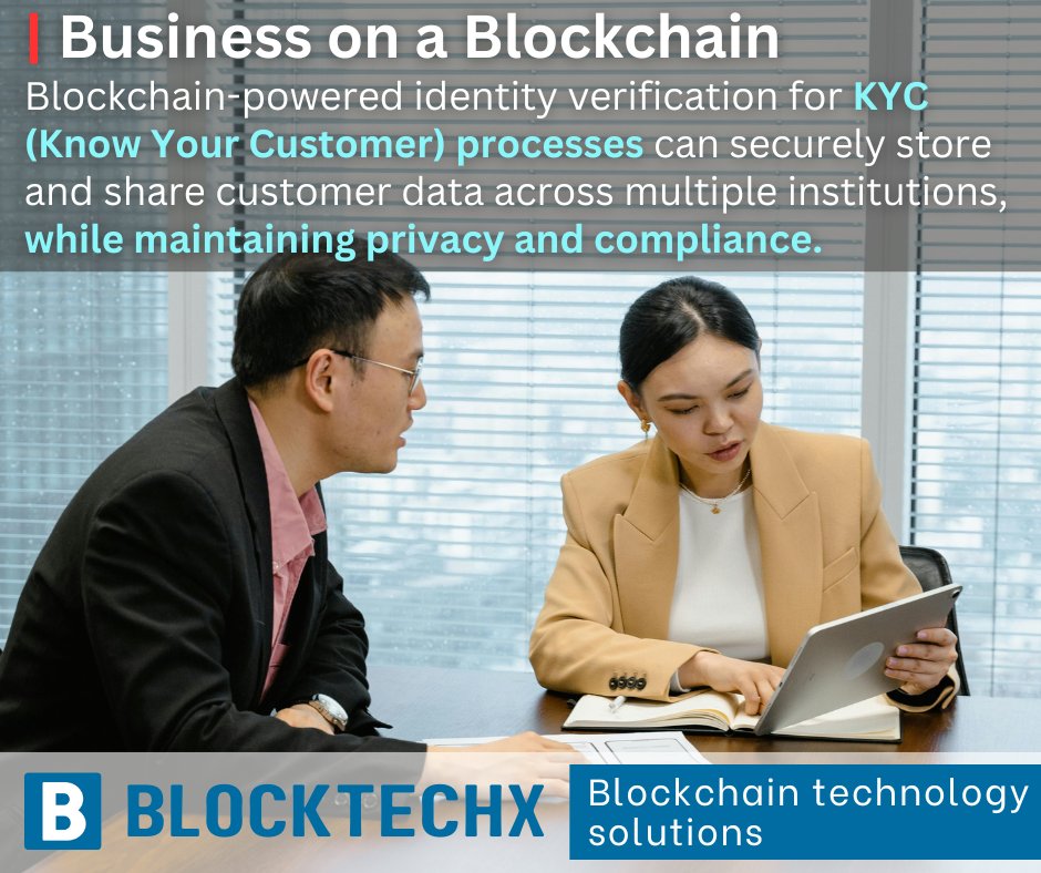 ✅ Blockchain-powered identity verification for KYC (Know Your Customer) processes can securely store and share customer data across multiple institutions, while maintaining privacy and compliance.

#BlockchainKYC #SecureDataSharing #IdentitySecurity #TransparentKYC #BlocktechX