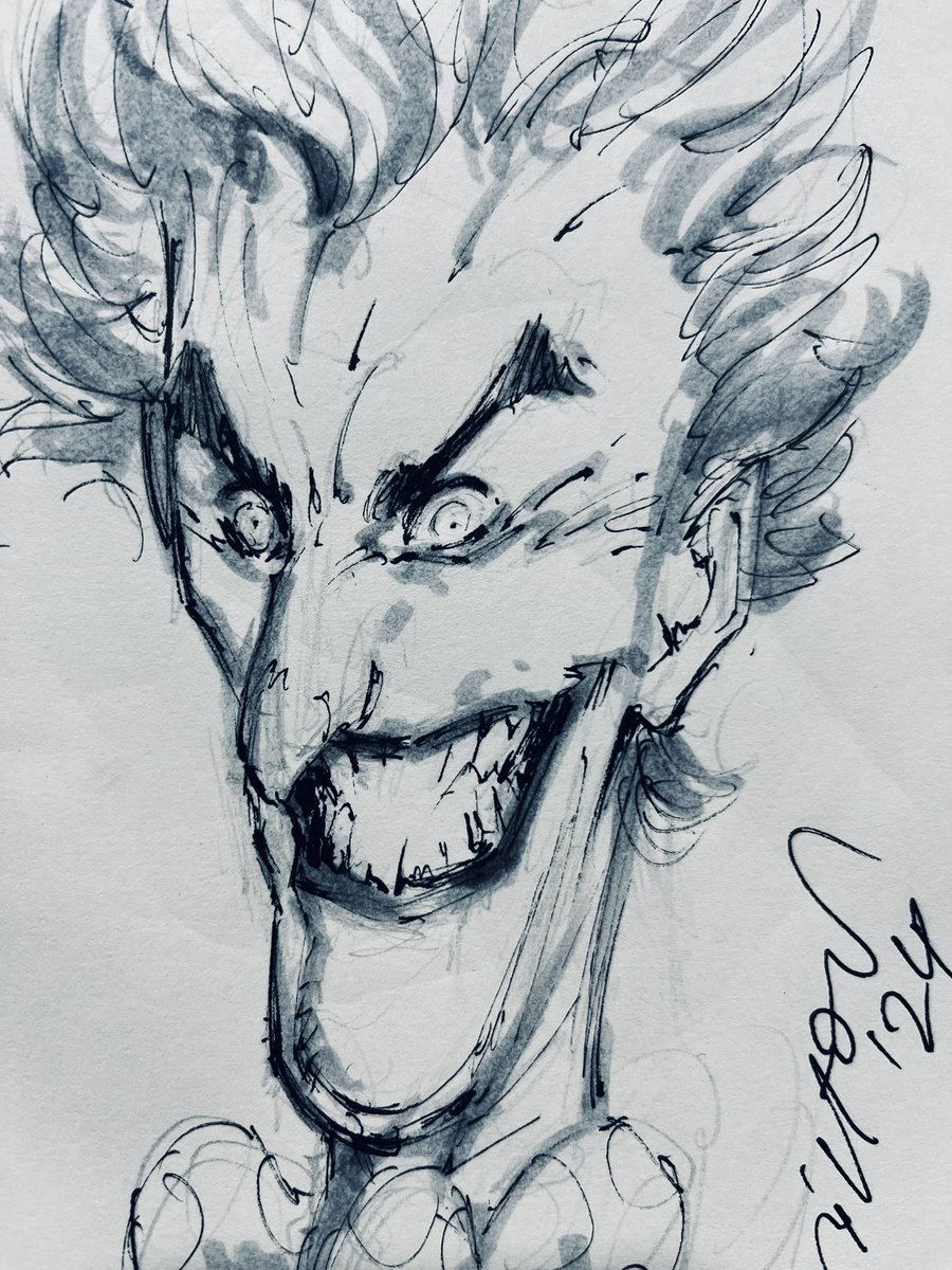 VikBogdanovic's tweet image. The longer the convention, the crazier my Joker sketches… #fantasybasel