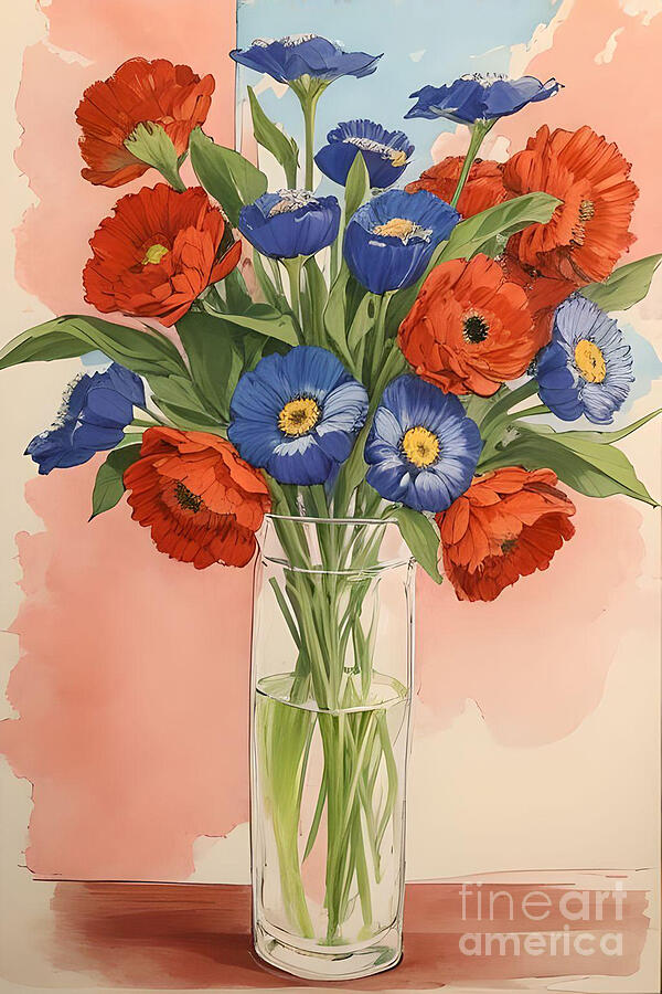 'Red and Blue Flowers in a Vase'
fineartamerica.com/featured/red-a… 

#Flowers  #stilllife #bouquet #redpoppies #blueanemone #glassvase #stems #water  #colorful  #floralart  #digitalart #buyintoart