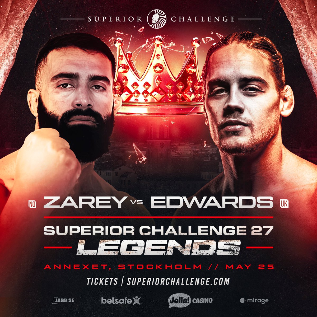 Mohamad Zarey 🇳🇴 vs 🇬🇧 Craig Edwards
Superior Challenge 27
May 25 - Annexet - Stockholm
Powered by <a href="/Betsafe/">Betsafe</a> 
 
@BetsafeInt <a href="/Jalla_Casino/">Jalla Casino</a> <a href="/jabbsweden/">Jabb.se</a> <a href="/KAFTSMALLS2021/">Käftsmällspodden</a> <a href="/StockholmLive/">Stockholm Live</a> 

#mma #superiorchallenge #mixedmartialarts