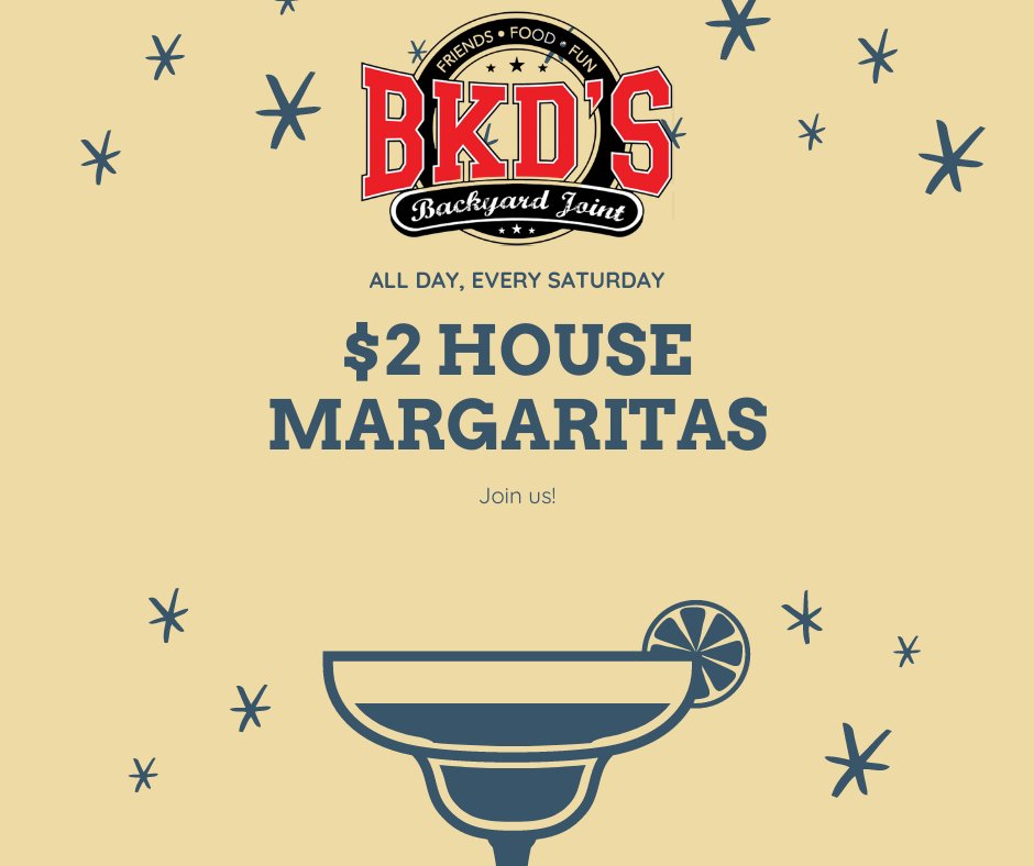 Every Saturday, stop in and enjoy $2 house margaritas at BKDS!

#BKDsChandler #chandler #gilbert #housemargs #special #saturday