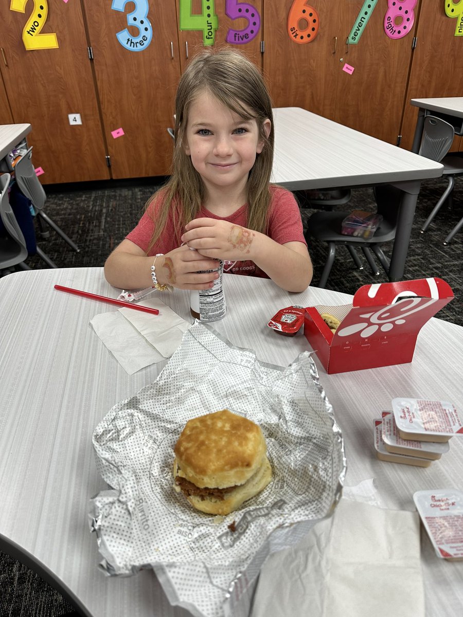 Asked my breakfast buddy what she wanted for breakfast and she said chick fil a. It’s like she read my mind! 😝