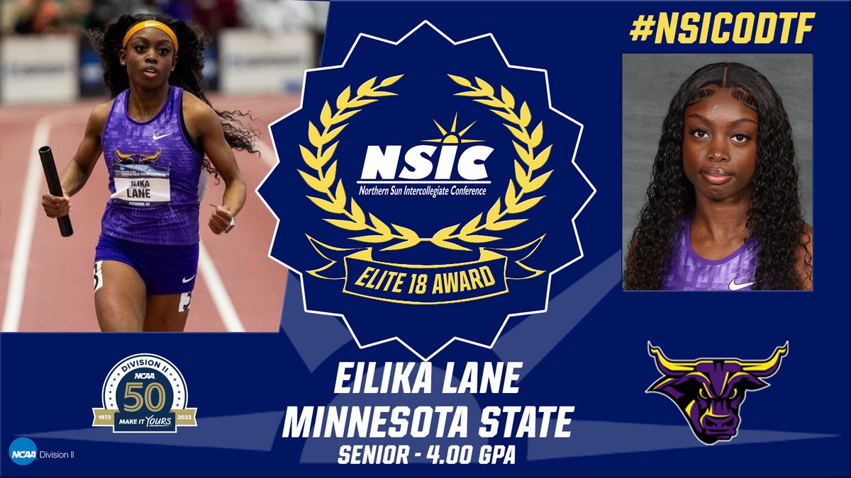 Congrats to Minnesota State's Eilika Lane for earning the #NSICElite18 Award for #NSICODTF @MinnStAthletics / @MinnStTrackXC #YourTimeToShine Full Release at: northernsun.org/news/2024/5/11…