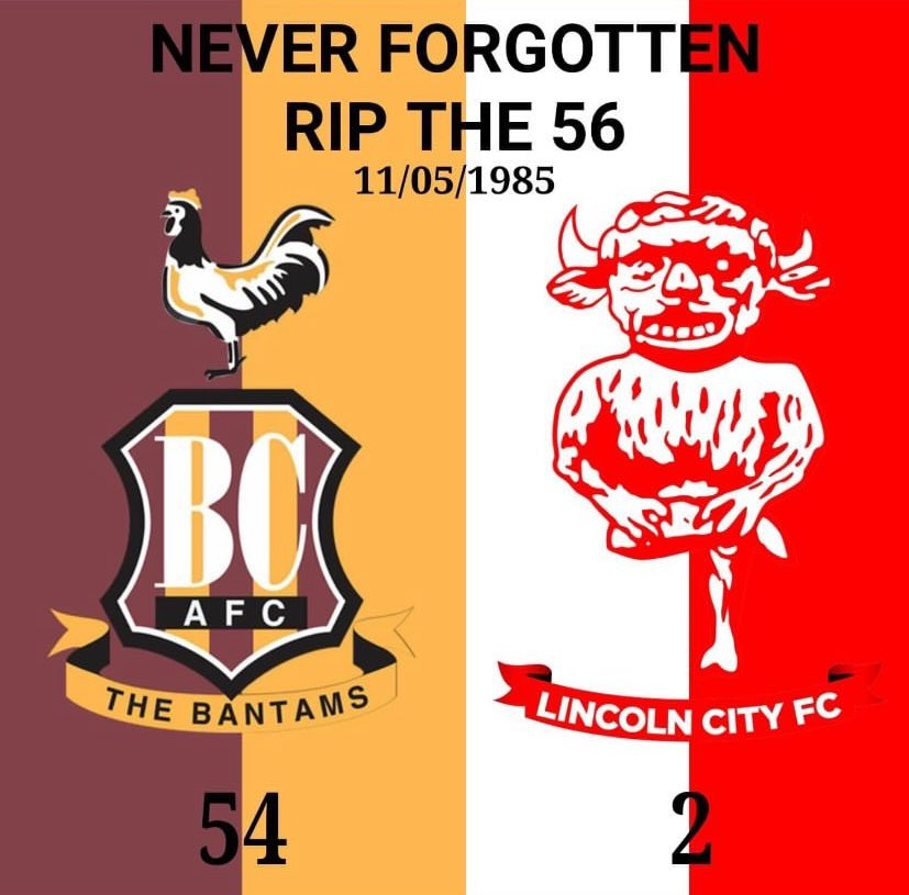 39 years since the since the Valley Parade Disaster. They will always be remembered. 🙏❤️ #RememberThe56 #bantams #imps