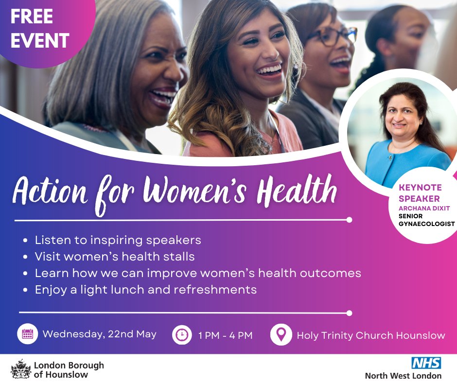 Hounslow Council, together with its NHS partners is holding an event at Holy Trinity Church, Hounslow on Wednesday, 22 May to highlight the health challenges women face and how best to address them, ahead of International Day of Action for Women's Health. hounslow.gov.uk/news/article/3…