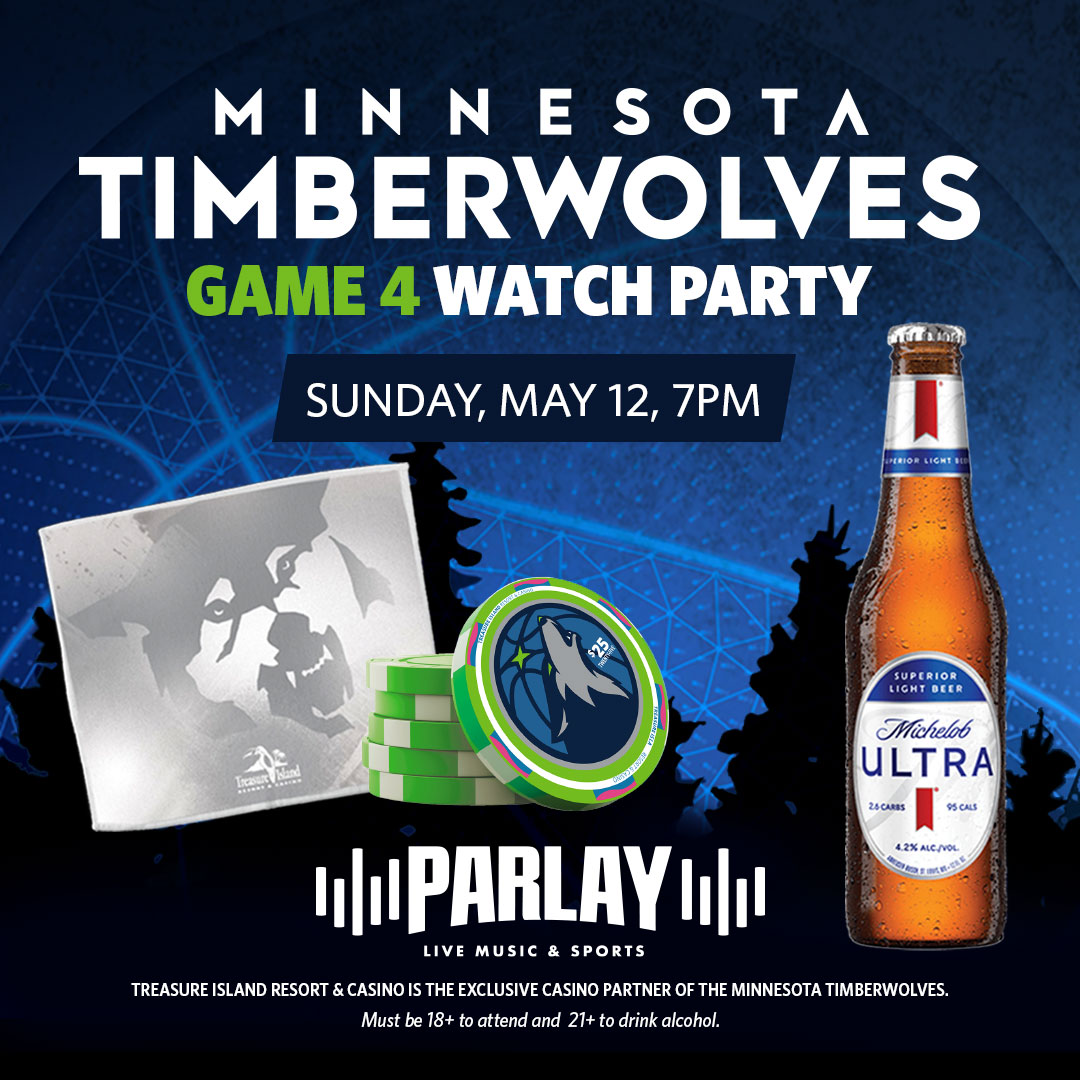 Get in on the playoff excitement at our @Timberwolves Game 4 Watch Party in Parlay this Sunday, May 12! See the team take on Denver, enjoy $4 @MichelobULTRA bottles and enter for a chance to win tickets to a Timberwolves playoff game! 🏀 Details: ticasino.com